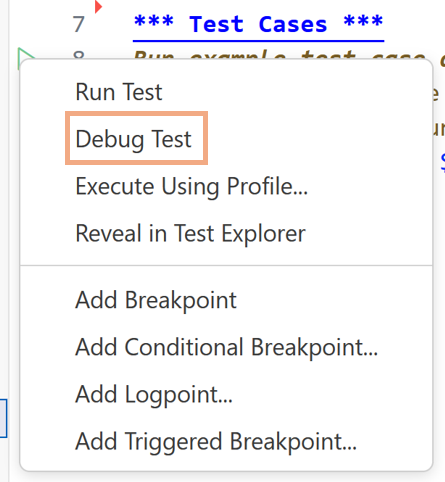 Debug Robot Test Debug