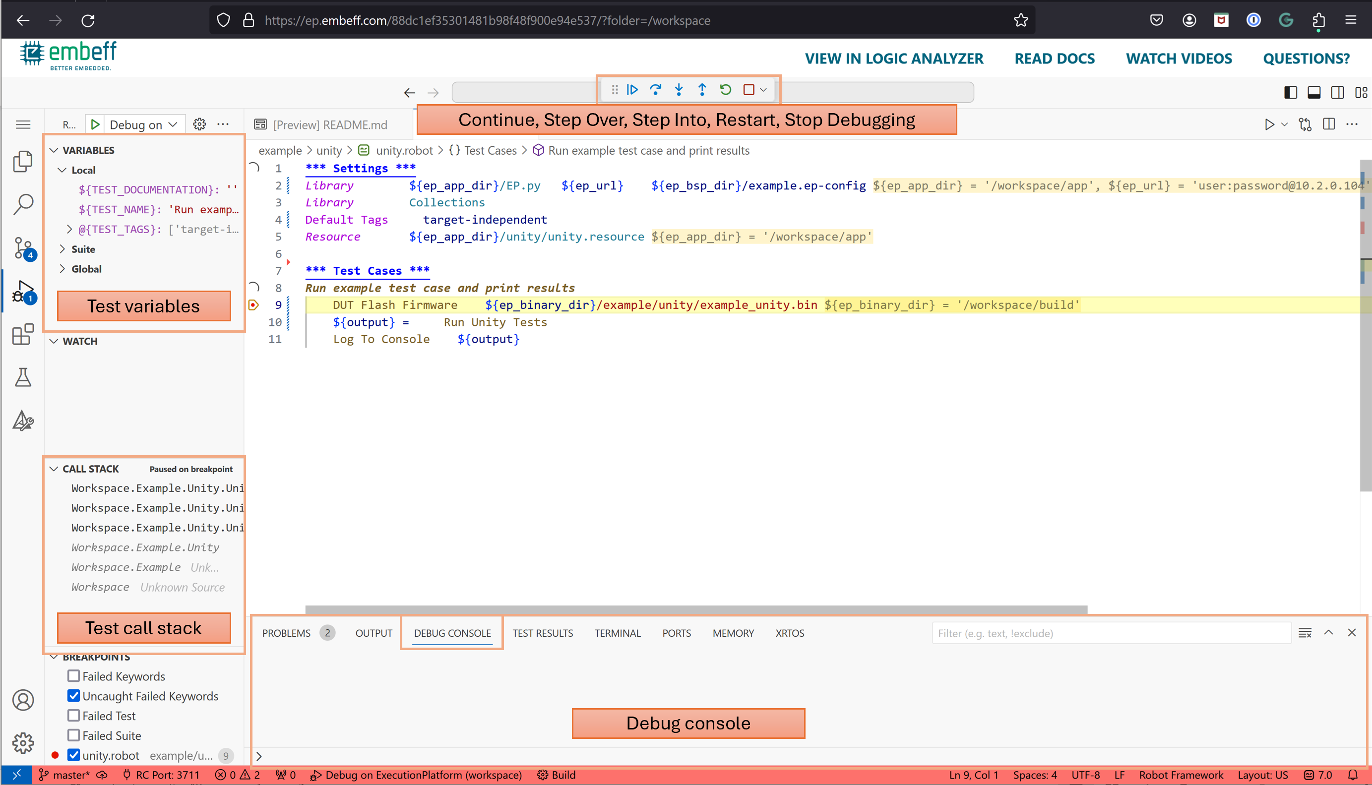 Debug Robot Test Paused