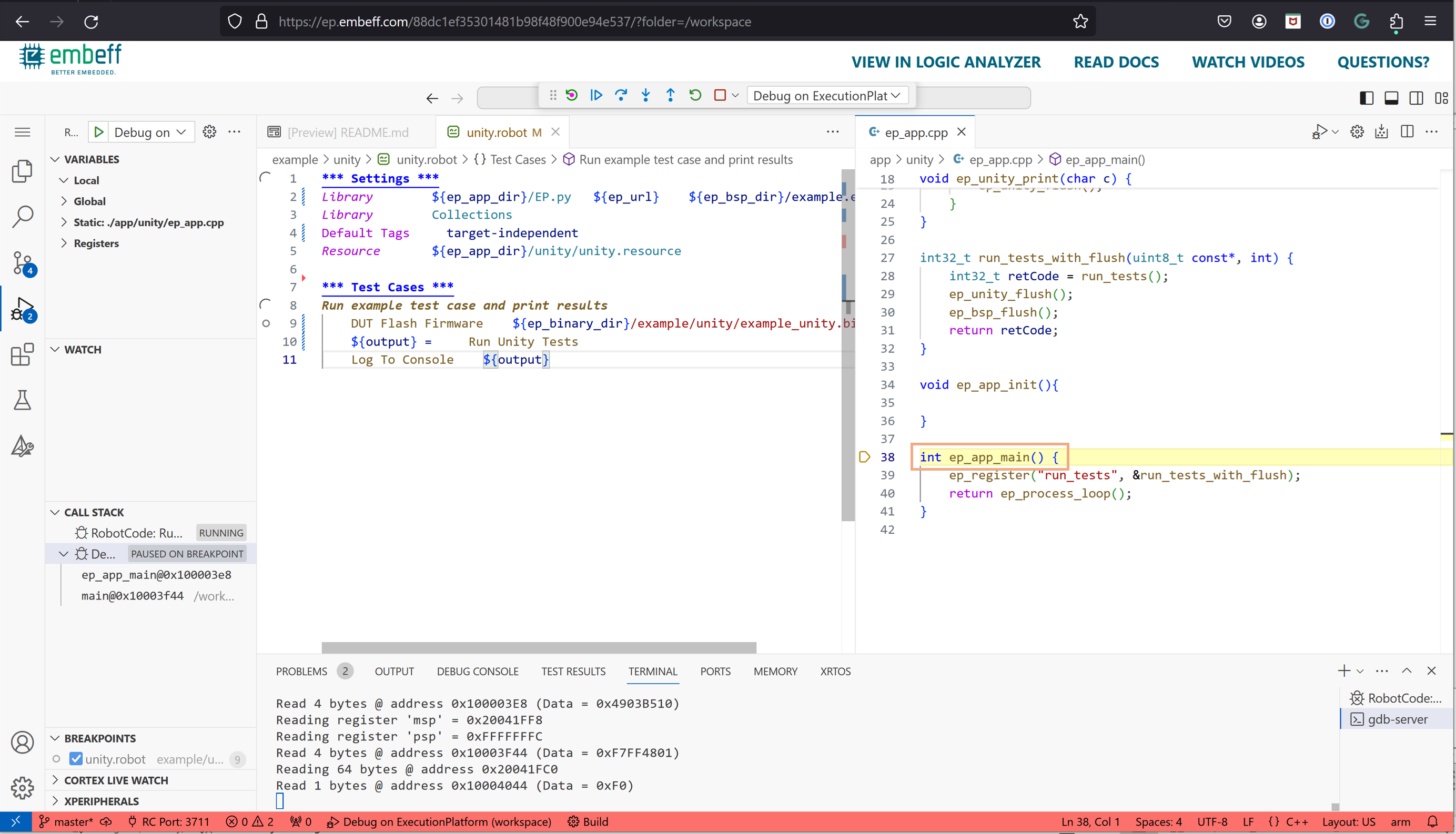 DUT Debugging Breakpoint