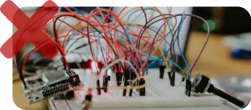 Shows situation without the ExecutionPlatform: A typical in-house test system with many chaotic wires